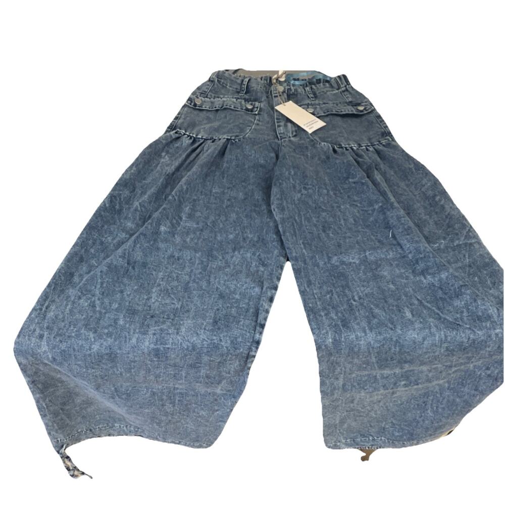 Blue Velvet Women's Wide-Leg w/ drawstring Relaxed Denim Pants Button Small - Picture 3 of 5